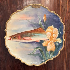 Antique Limoges France Fish Plate: Hand-Painted Flambeau China