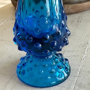 1970s Blue Fenton Glass Hobnail Swung Glass Vase