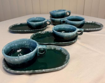 Vintage Hull USA 4 Stoneware Soup and Sandwich Sets