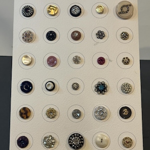 Vintage Unique Button Collection Mounted on a Display Card