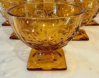 Ensemble de 6 bols à dessert vintage sur pied en verre Indiana de couleur ambrée