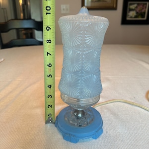 Antique Art Deco Accent Dresser Lamp,1920s-1930s Embossed Pale Blue Glass Boudoir Lamp