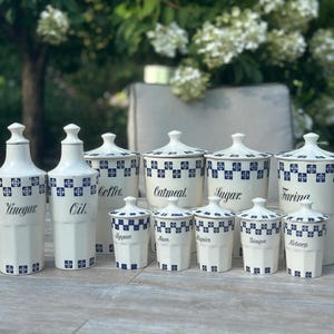 Antique German Cobalt Blue and Cream 11 Piece Caninster Set