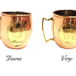 Zodiac Symbol 100% Copper Moscow Mule Mug – Smooth Style – Artisan Handmade in India – Classic & Elegant – Perfect Gift for Cocktail Lovers!