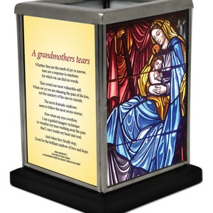 Mary Cradling Baby Jesus Elegant Handcrafted Glass Tealight/Votive Candle Holder – Perfect for Memorial Gift, Funeral & Religious Events