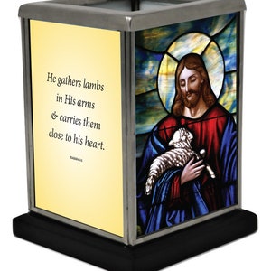 Religious Jesus Holding Lamb Elegant Handcrafted Glass Tealight/Votive Candle Holder – Perfect for Home & Office, Church Event Decor