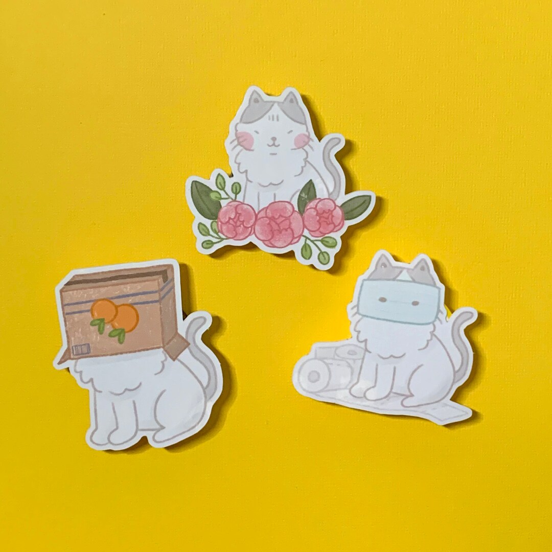 Cute Cat Vinyl Sticker Set Laptop Decal Funny Cat Water Bottle Sticker ...