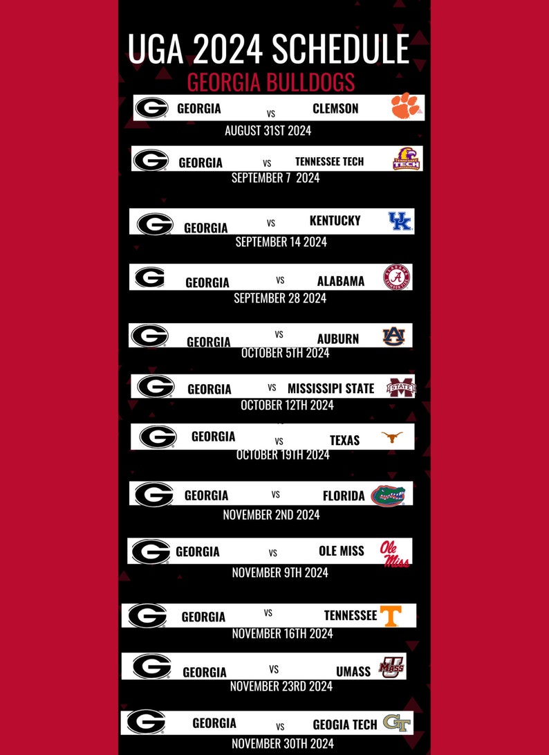 UGA 2024 Football Schedule Etsy