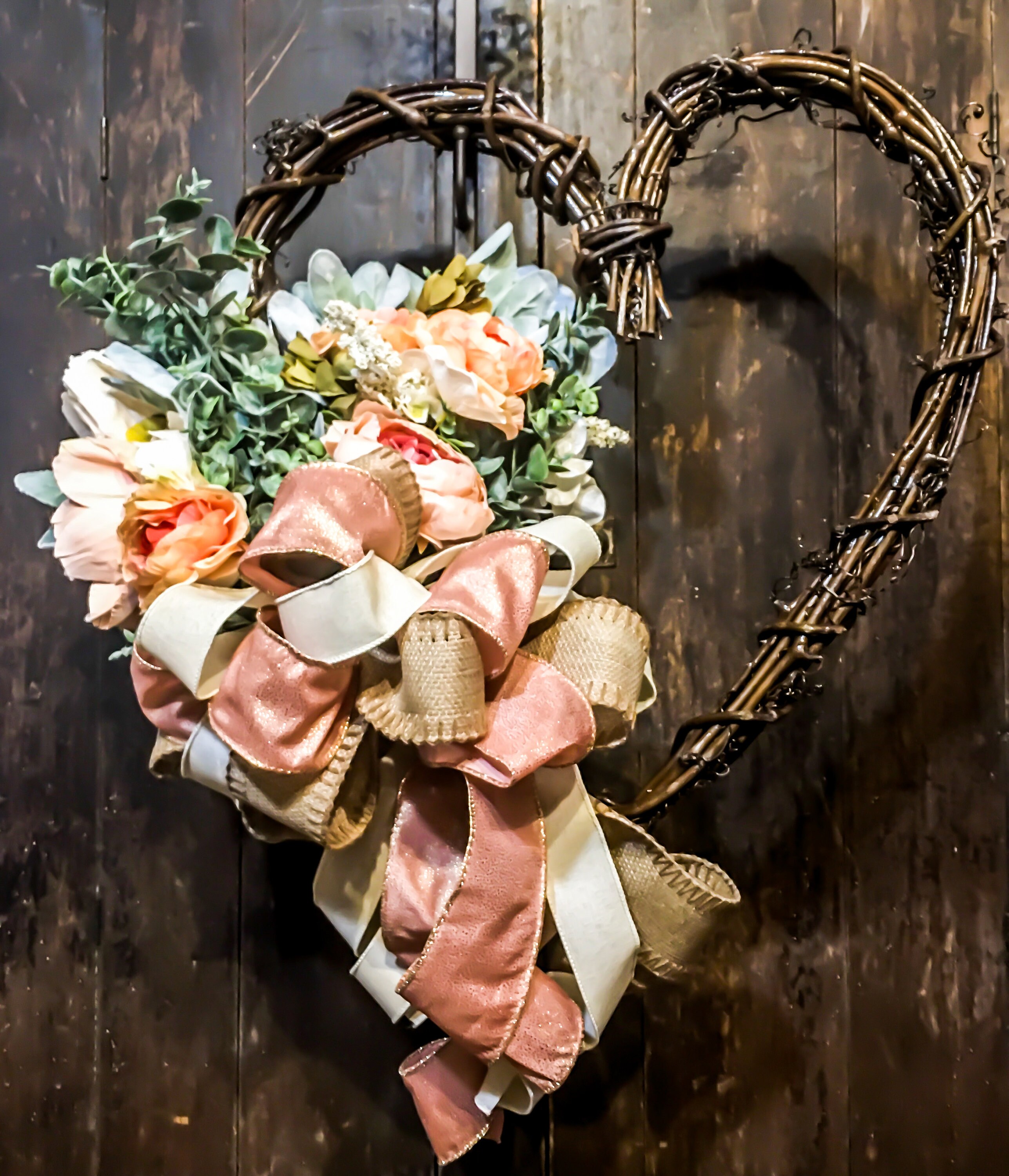 Grapevine Wreath Heart Shape with Premium Ribbon and Faux Etsy