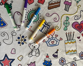 Birthday Tablecloth, Coloring Tablecloth, Washable Coloring, Kid Tablecloth, Birthday Party, Birthday Gift, Fabric Color, Girl Boy Gift