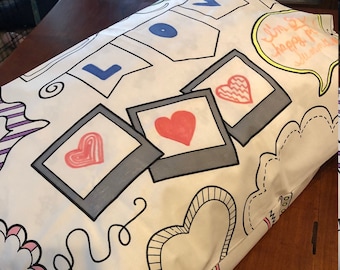 Juego de fundas de almohada para colorear con diseño de marcos - Tela lavable y reutilizable para actividades (juego de 2)