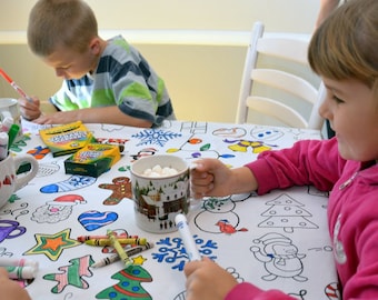 Mantel para colorear con diseño navideño – Tela lavable y reutilizable para actividades