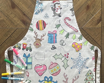 Delantal para colorear con diseño navideño para niños – Tela lavable y reutilizable para actividades