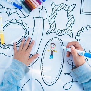 Frames Design Coloring Tablecloth - Washable Reusable Fabric Activity