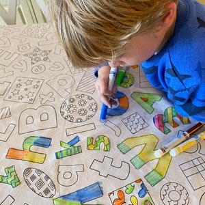 Learning Fun Design Coloring Tablecloth - Washable Reusable Fabric Activity
