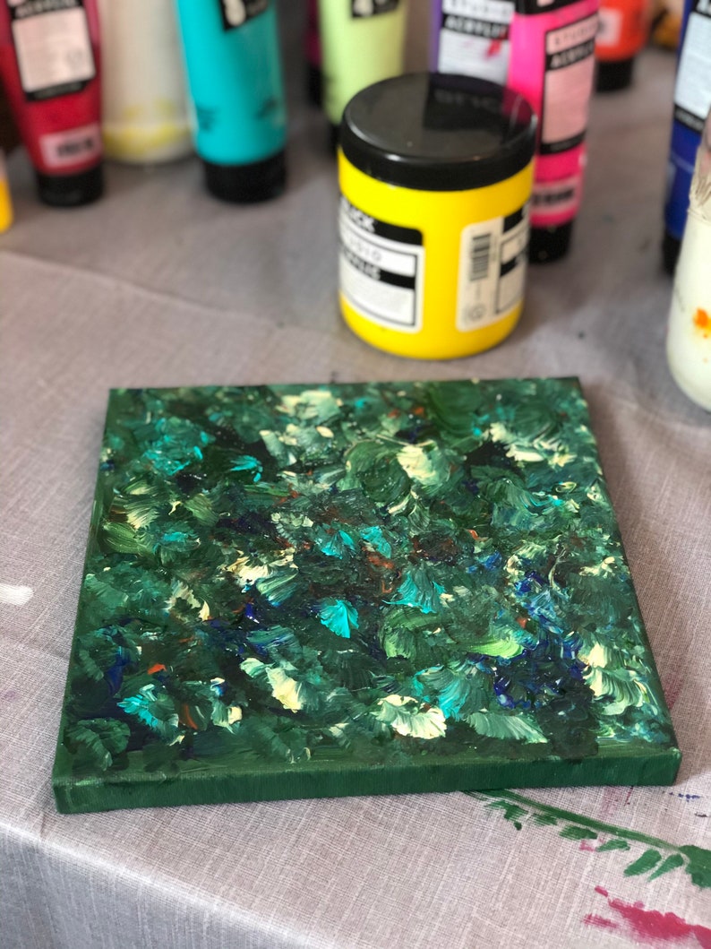 blue artwork green artwork acrylic painting abstract art original art one-of-a-kind unique gift home decor Forest Floor