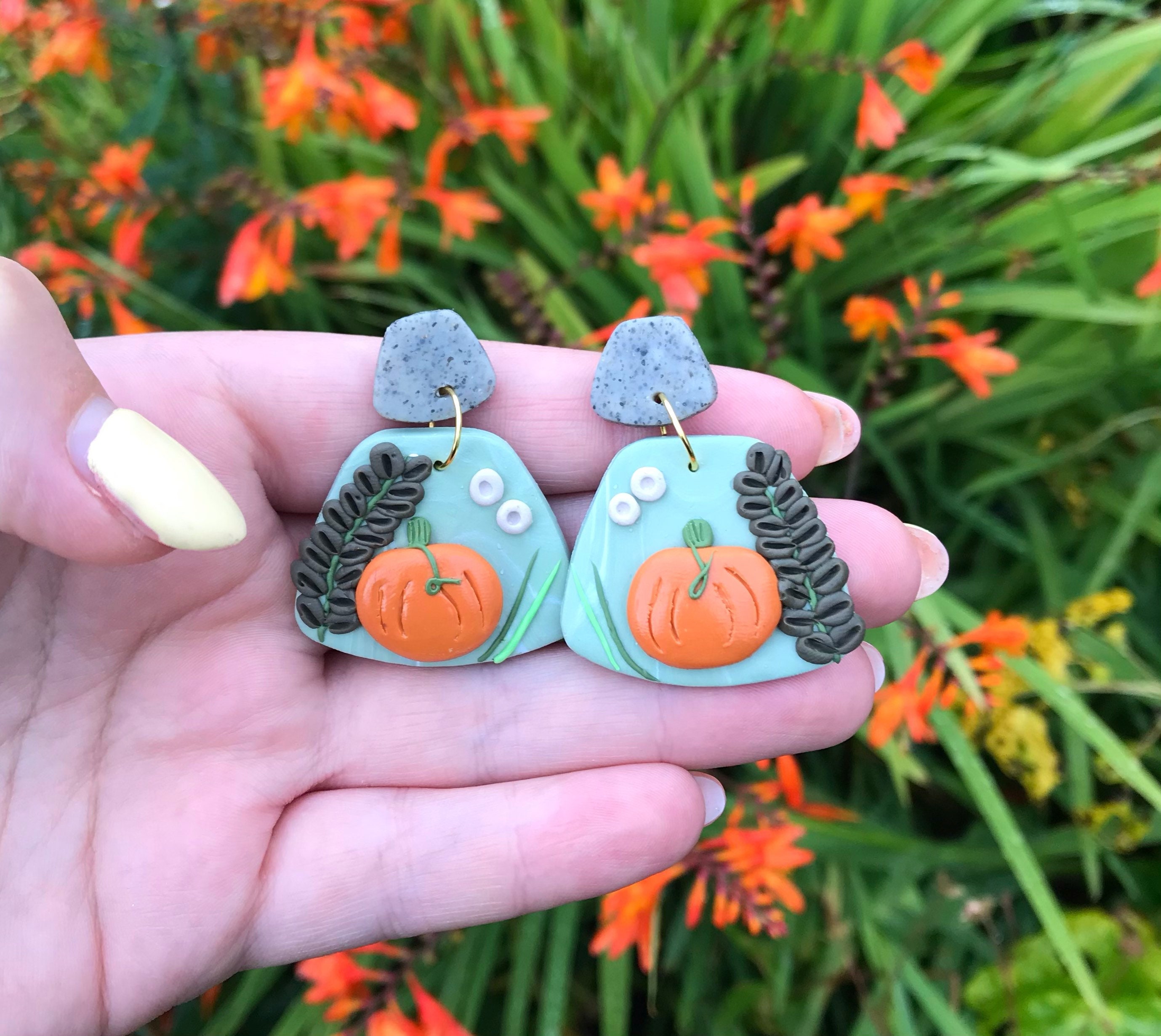 Cute handmade pumpkin polymer clay earrings Etsy