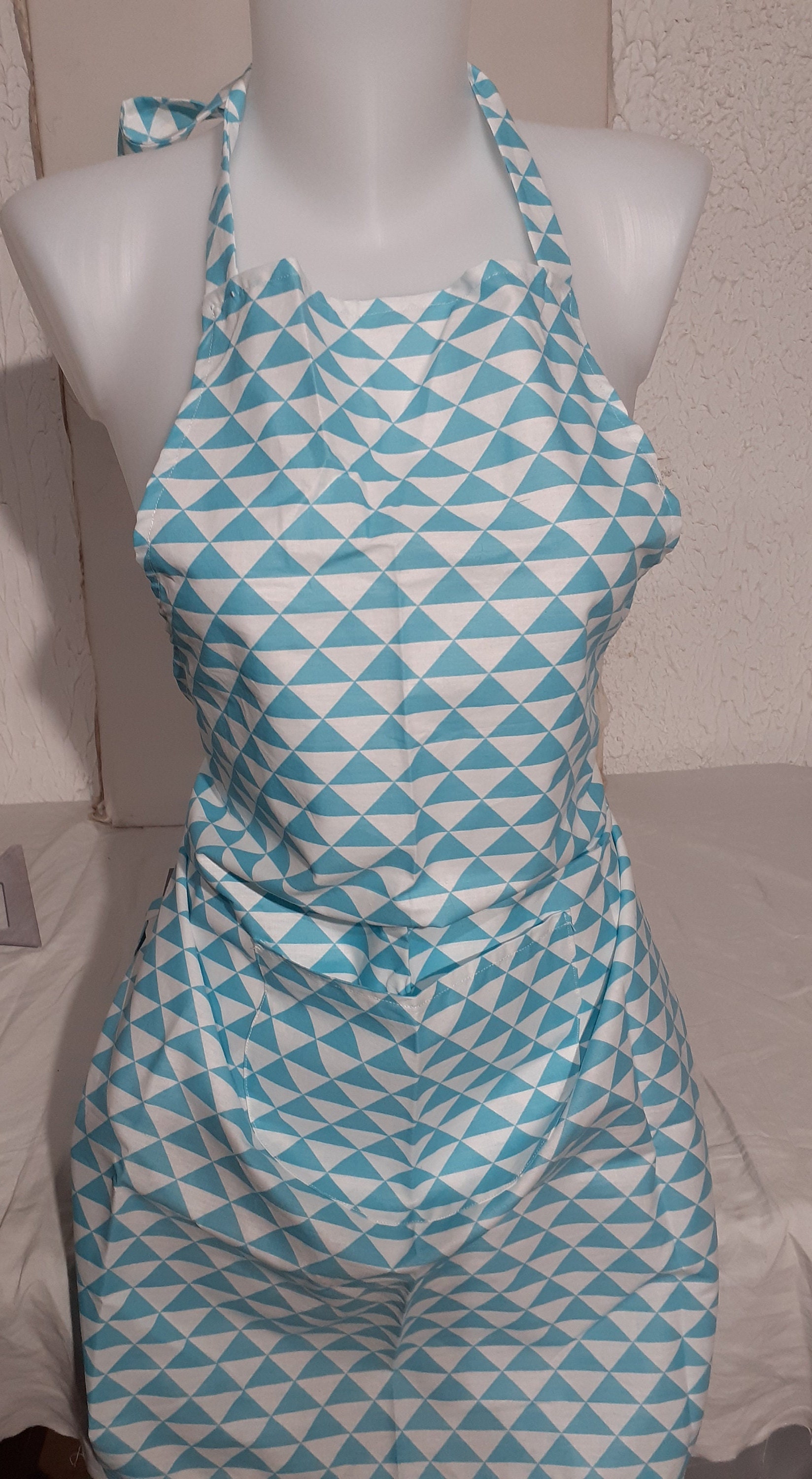 Tablier de Cuisine Blanc et Bleu en Tissu