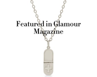 Sterling Silver Pill Necklace: Handmade Cross Pendant, Christian Jewelry