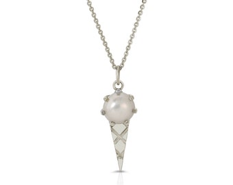 Collar de helado con perlas de agua dulce: colgante de plata de ley