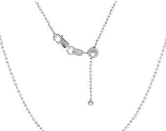 Cadena ajustable de plata de ley maciza 925 con collar de eslabones y cuentas deslizantes de 24 pulgadas.