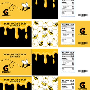 Custom Baby Bumble Bee Baby Shower Gatorades, Baby girl shower, baby boy shower,
