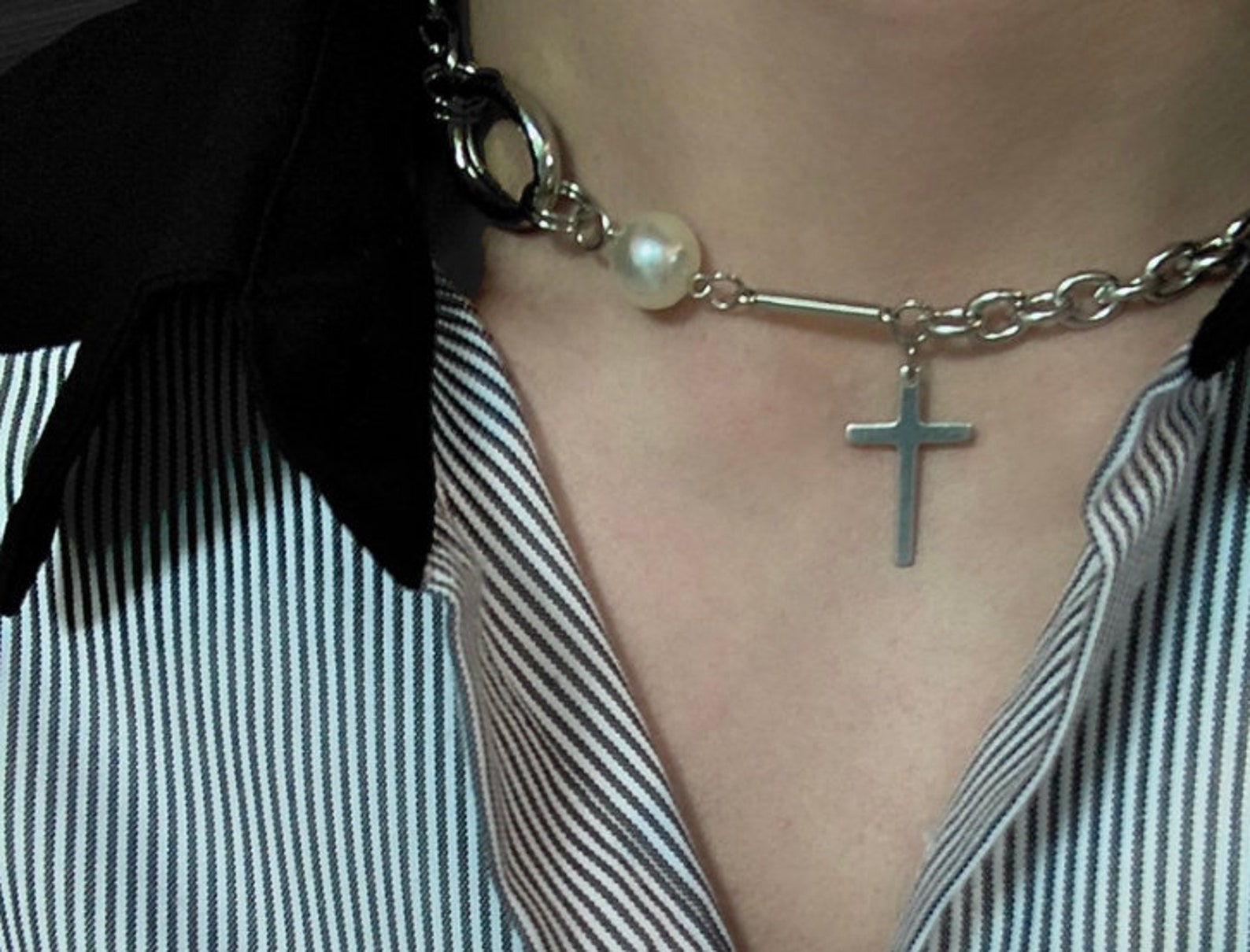 Pearl Cross Men's Necklace Mens JewelryNecklace for Etsy