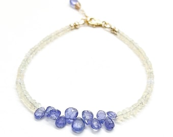 tanzanite opal beaded bracelet, faceted briolette tanzanite gemstones, Ethiopian opal jewelry, gift for her, December birthstone