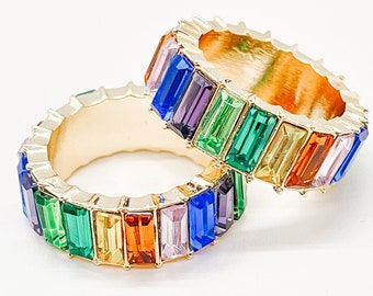 Rainbow Baguette Ring, Cubic Zirconia Gems, Rainbow Colors, LGBTQ, Gift for her, Statement Ring, Pride jewelry, Present for Wife, Friendship