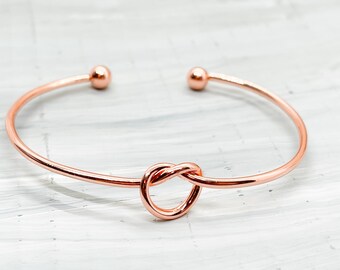 Single Knot Bangle, Rose Gold Love knot jewelry, bracelet for her, handmade jewelry, gift for friend, gift for her, Valentines gift