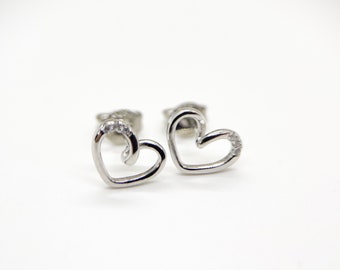 Sparkly Zircon Sterling Silver Heart Stud Earrings