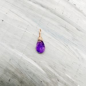 Amethyst Pendant 14k, wire wrapped gemstone, natural amethyst jewelry, February birthstone, gift for her, Valentines Day Present for wife