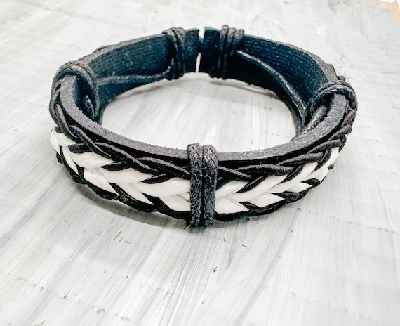 Black and White Leather Braclete Amazon.com: Black & White Braided Layer Leather Bracelet  main image 4