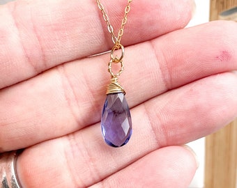 Amethyst quartz pendant, handmade wire wrapped jewelry, February birthstone, unique necklace for her, gift for wife, handmade pendant