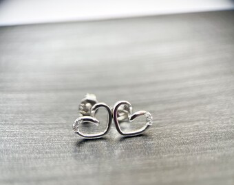 Sparkly Zircon Sterling Silver Heart Stud Earrings