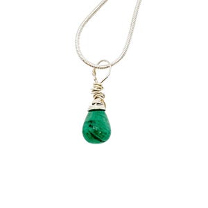 Genuine Emerald Necklace, wire wrapped Sterling Silver snake chain, Gift for her, one of a kind jewelry, May Birthstone, green pendant