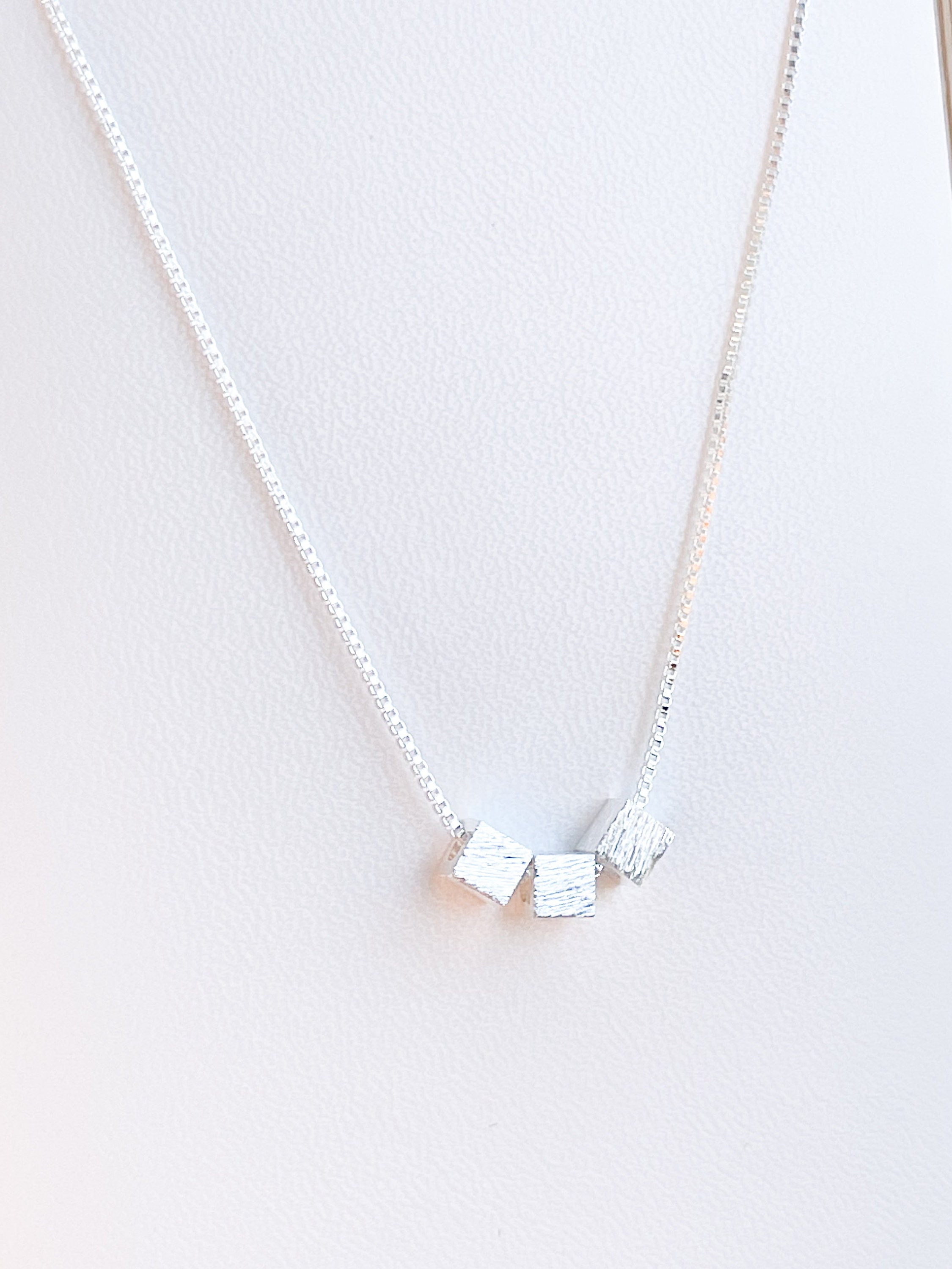 [PRIMAUTE] 925Silver☆Cubic Square Necklace 925 Sterling Silver Necklace, 14k White Gold Plated, 1.0