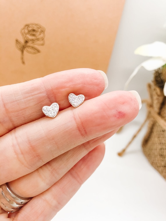 Puff Heart Stud Earrings in Sterling Silver