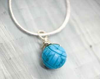 Natural Turquoise Wire Wrapped Pendant, Handmade Round Turquoise, Sterling Silver Jewelry, December Birthstone, Gift for Her, Christmas Gift