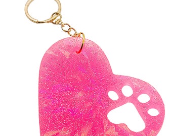 Rainbow Paw heart Keychain, Paw Keychain, Puppy lover Gift,  Sparkly Heart Paw, Gift for Friend, Cute Keychain, Resin Keychain