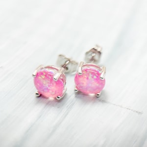 Pink Fire Opal Stud Earrings, October Birthstone, Sterling Silver, Jewelry for Her, Earrings for Wife, Push Back Earrings, Cute Pink Jewelry