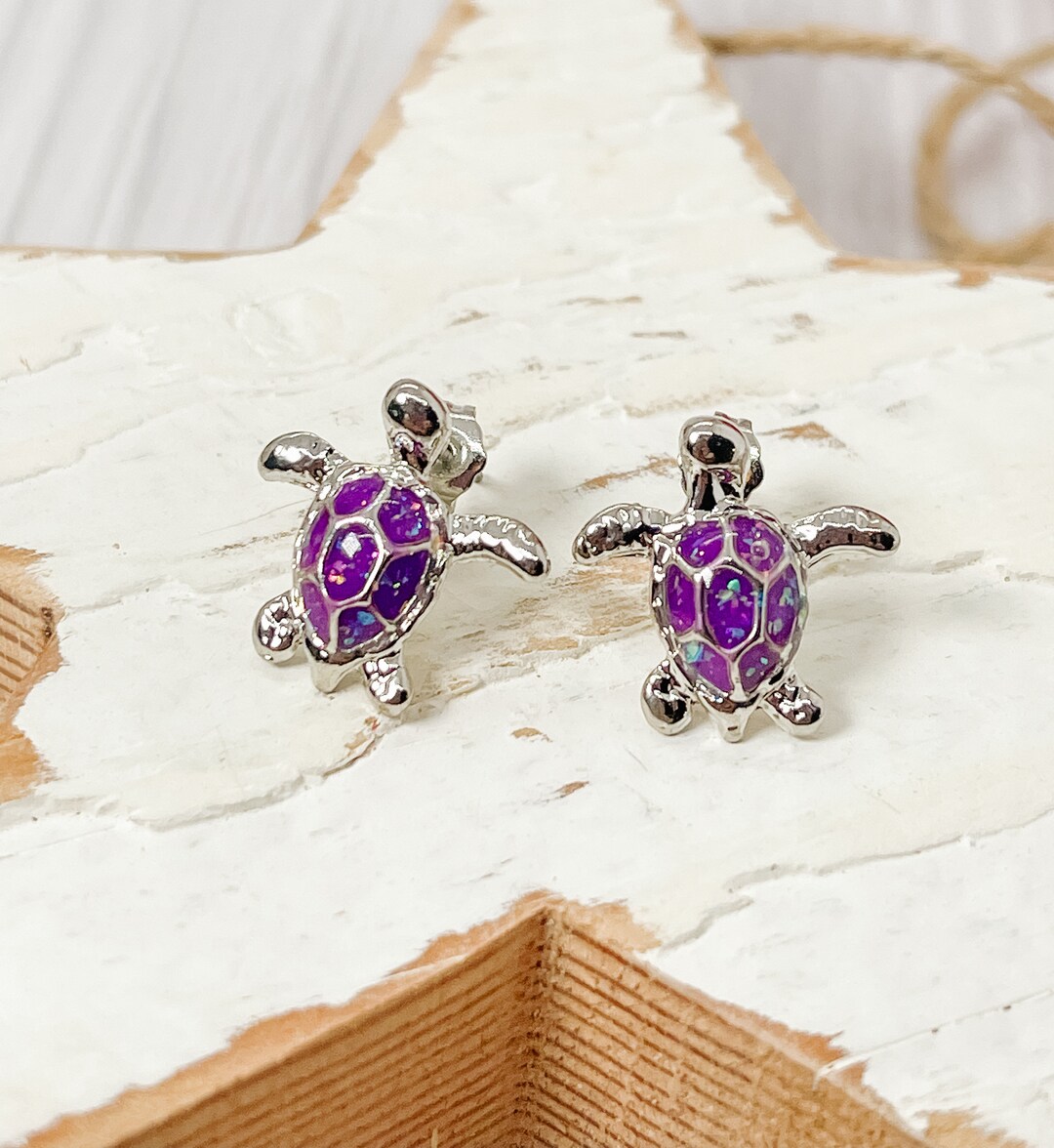 Boucles D'oreilles Tortue En Plaqué Or Avec Améthyste Facettée - Fait En France, Neuves