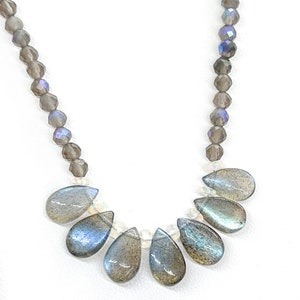 labradorite faceted opals beaded necklace, Blue flashy handmade jewelry, necklace for her, natural healing gemstones, gift for wife