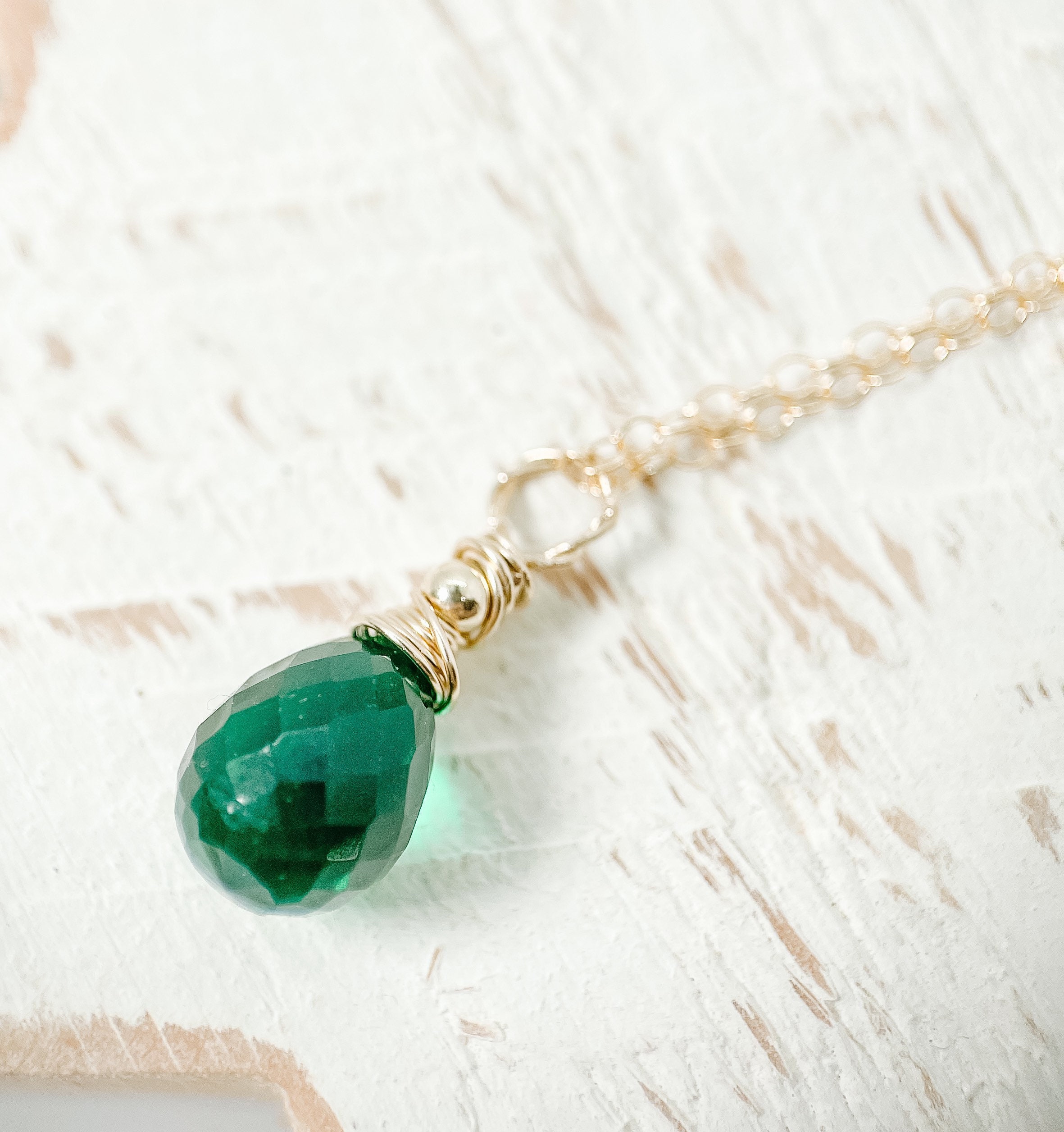 Emerald Quartz Wire Wrapped Pendant, Necklace for Her, May