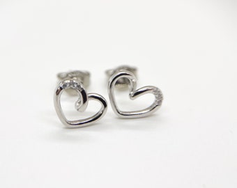 ◆STONEHENgE◆ Luvit Silver Heart Earrings Sparkly Zircon Sterling Silver Heart Stud Earrings