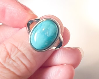 Genuine turquoise sterling silver ring, handmade jewelry, December birthstone, gift for her, present for wife