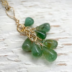 Elegant emerald gemstone cluster pendant, handmade artisan jewelry, 14k gf wire wrapped gemstones, may birthstone, gift for wife, Christmas