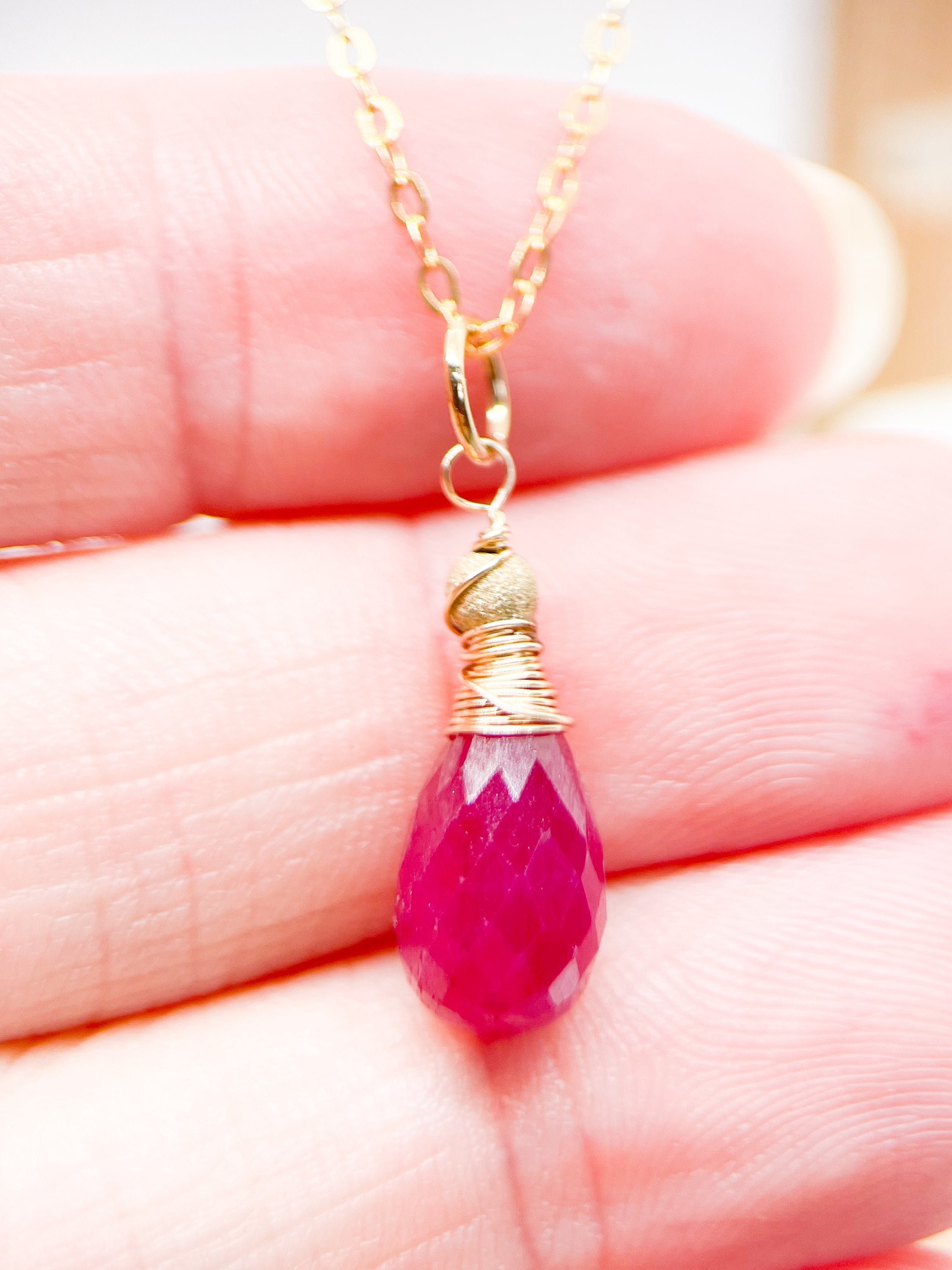 Natural Ruby Pendant, Faceted Ruby Jewelry, Handmade Wire Natural Ruby Pendant, Faceted Ruby Jewelry, Handmade Wire