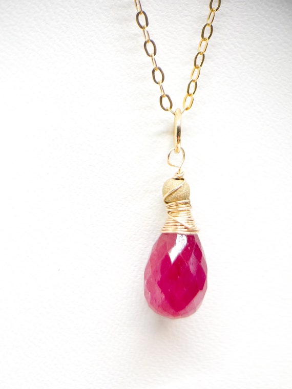 Natural Ruby Pendant, Faceted Ruby Jewelry, Handmade Wire Natural Ruby Pendant, Faceted Ruby Jewelry, Handmade Wire