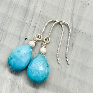 Turquoise Drop Earrings, Sparkly Sterling Silver Jewelry, Genuine Gemstone, Earrings for Her, Gift for Wife, December birthstone, Handmade